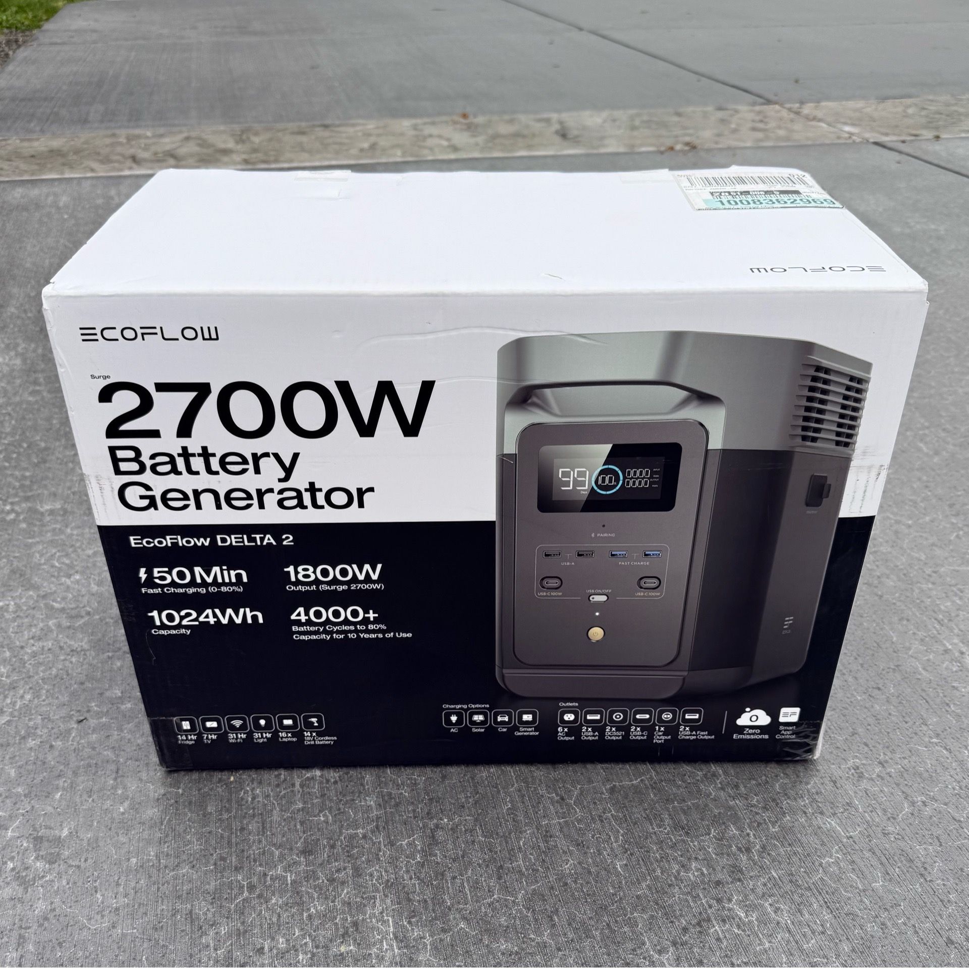 EcoFlow 1024Wh DELTA 2 1800 -Watts Portable Power Station $799 plus tax at lowes