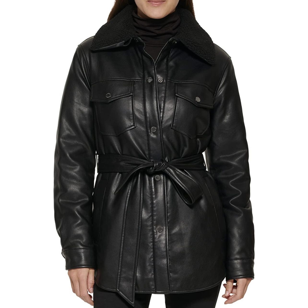 Winter long Faux leather jacket coat trench motorcycle jacket belted coat collar