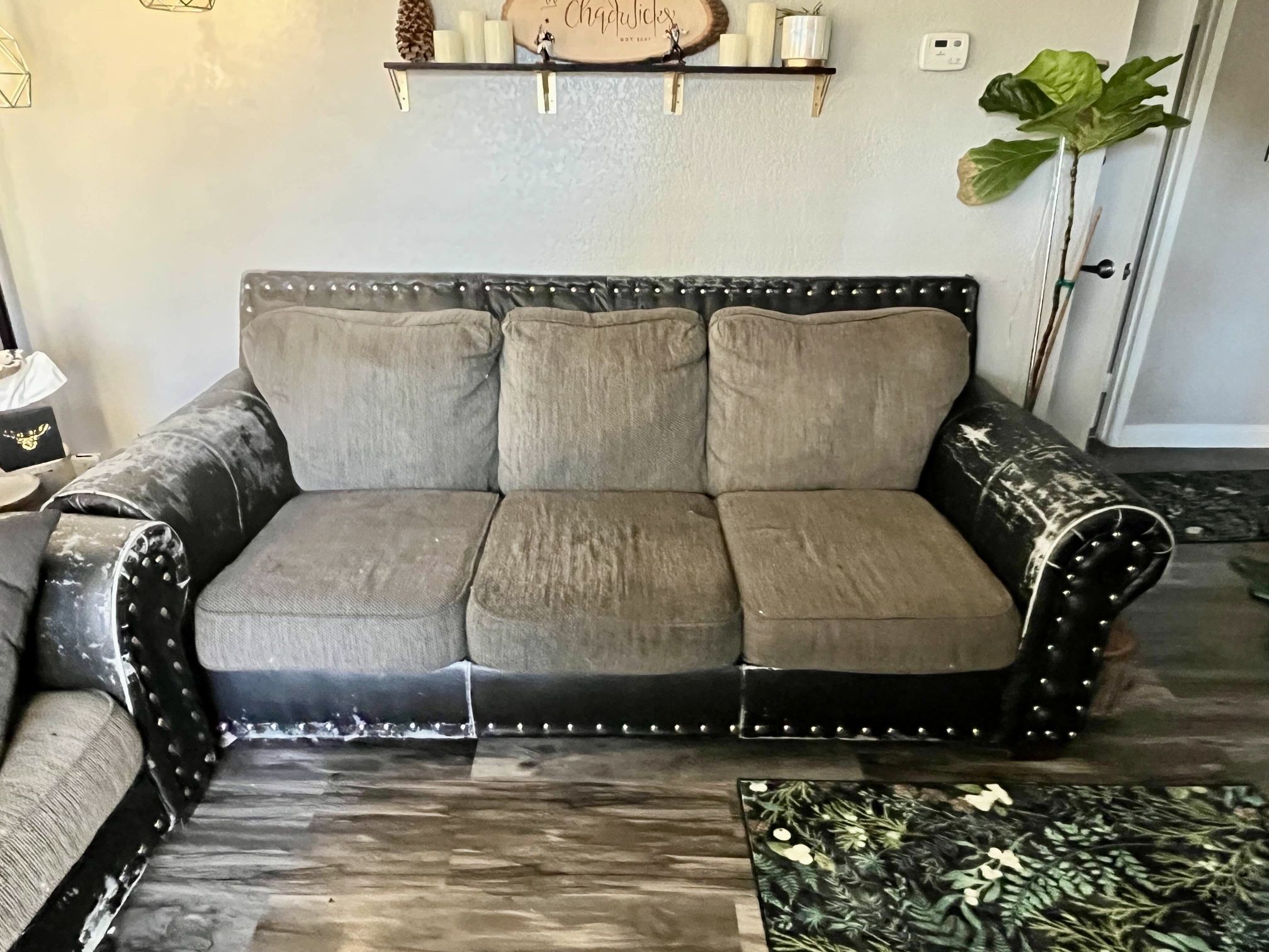 Black Gray Grey Leather Corduroy Sofa Couch Loveseat Living Room Set