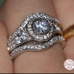 SILVER WOMENS 3 PC WEDDING EING SET