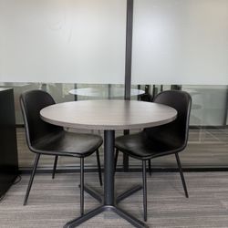Round Table + 2 Leather Chairs