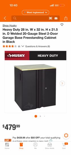 Husky Heavy Duty 28 in. W x 32 in. H x 21.5 in. D Welded 20-Gauge Steel 2-Door Garage Base Freestanding Cabinet in Black