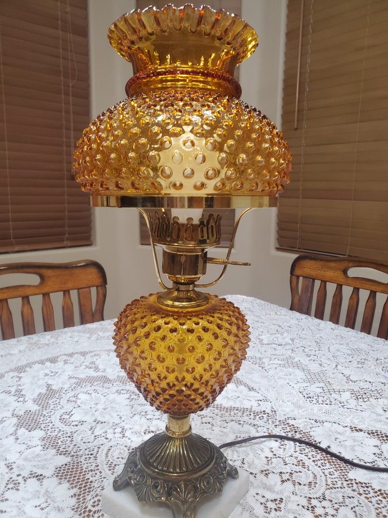 Vintage Hob Nail Amber Table Lamp