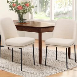 New Set of 2 COLAMY Modern Dining Chairs, Fabric Upholstered Chair Beige