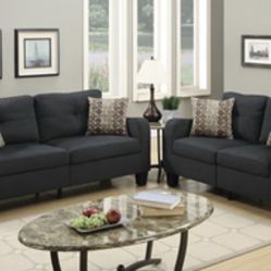 Gorgeous Two Piece Black Sofa and Love seat