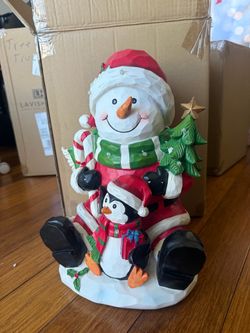 13.5" Tall Light-up Snowman & Penguin Christmas Decoration "Polar Pals"