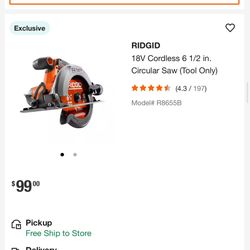 RIDGID 18V Cordless 6 1/2 in. Circular Saw (Tool Only)