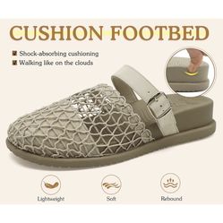 COFACE Women’s Orthotic Sandals Ladies Fashion Breathable Mesh Mules Round Toe Backless Loafers Slides Adjustable Wedge Heel Cushion Walking Sandles W