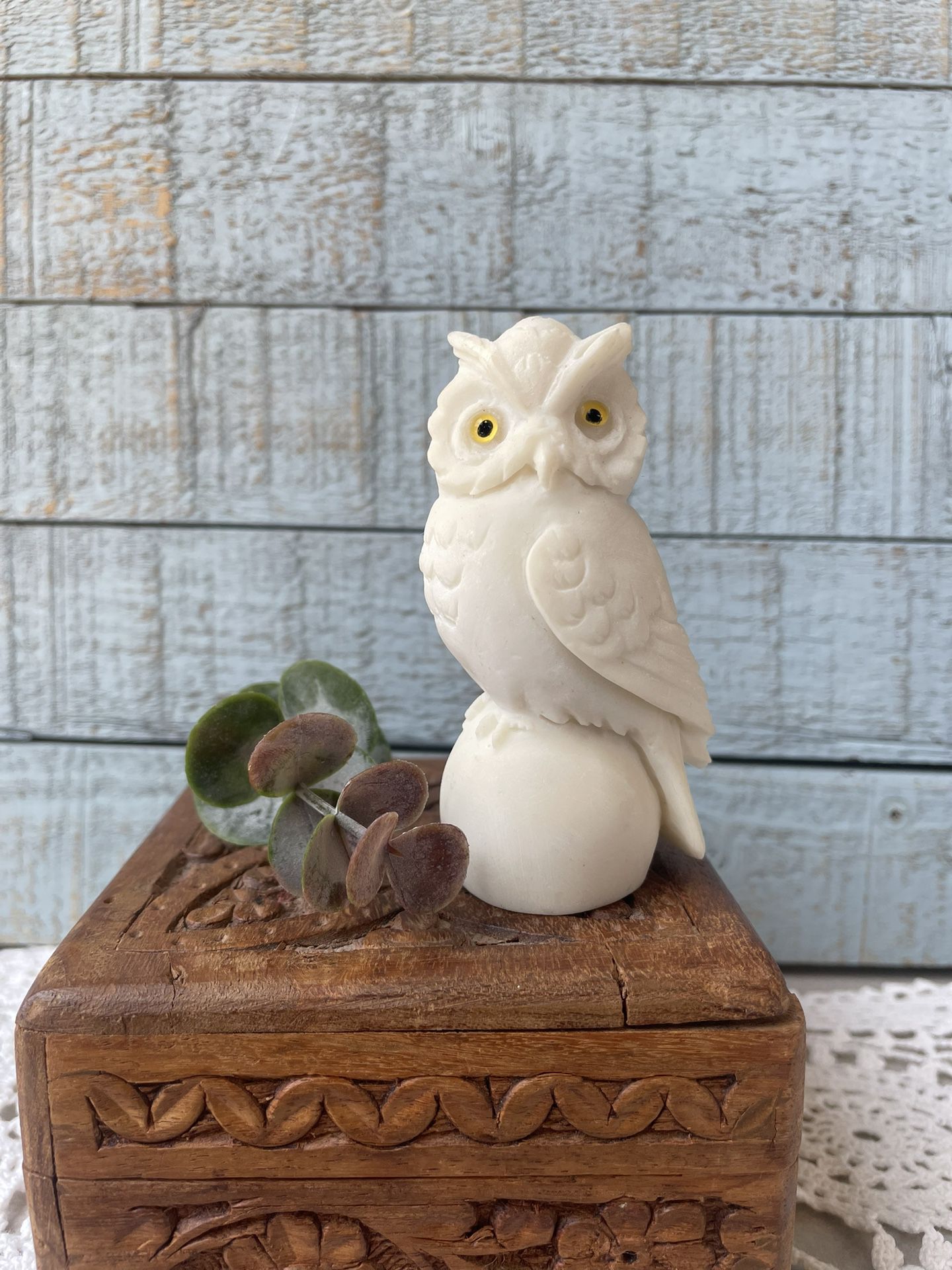 Owl- White Alabaster Made In Greece 