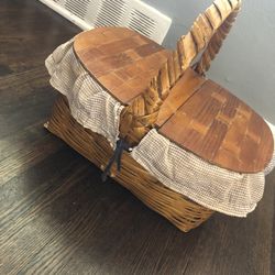 Vintage Picnic Basket Two Lids 1940's 1950's