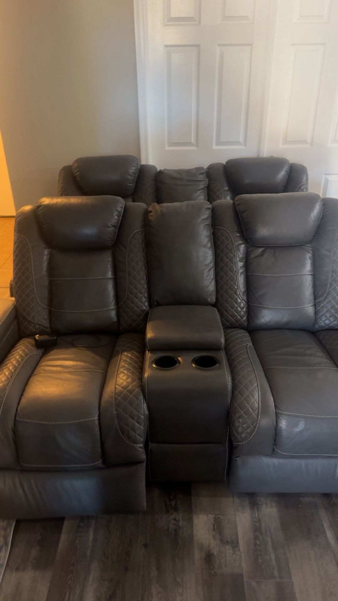 2 Identical Grey Couches, Full Automatic Reclining And Adjustable Headrests