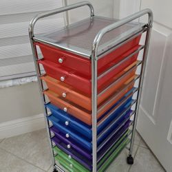 10-Drawer Organizer Cart, Translucent Multi-Color