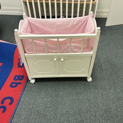 White wooden Doll crib with storage