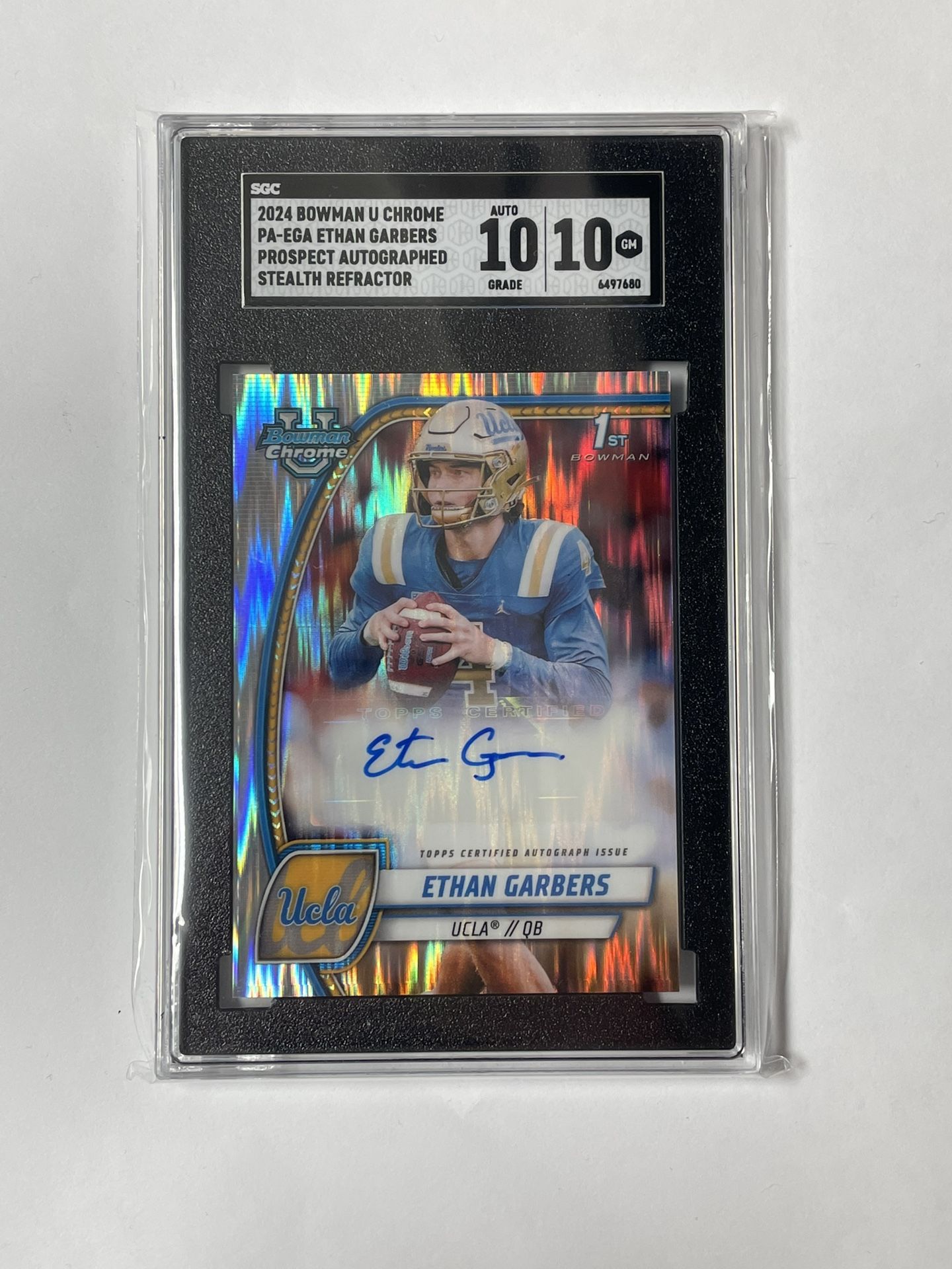 2024 Bowman U Chrome Ethan Garbers Prospect Stealth Refractor Auto SGC 10/10