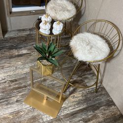2 Gold Chairs 2 Gold Side Tables 