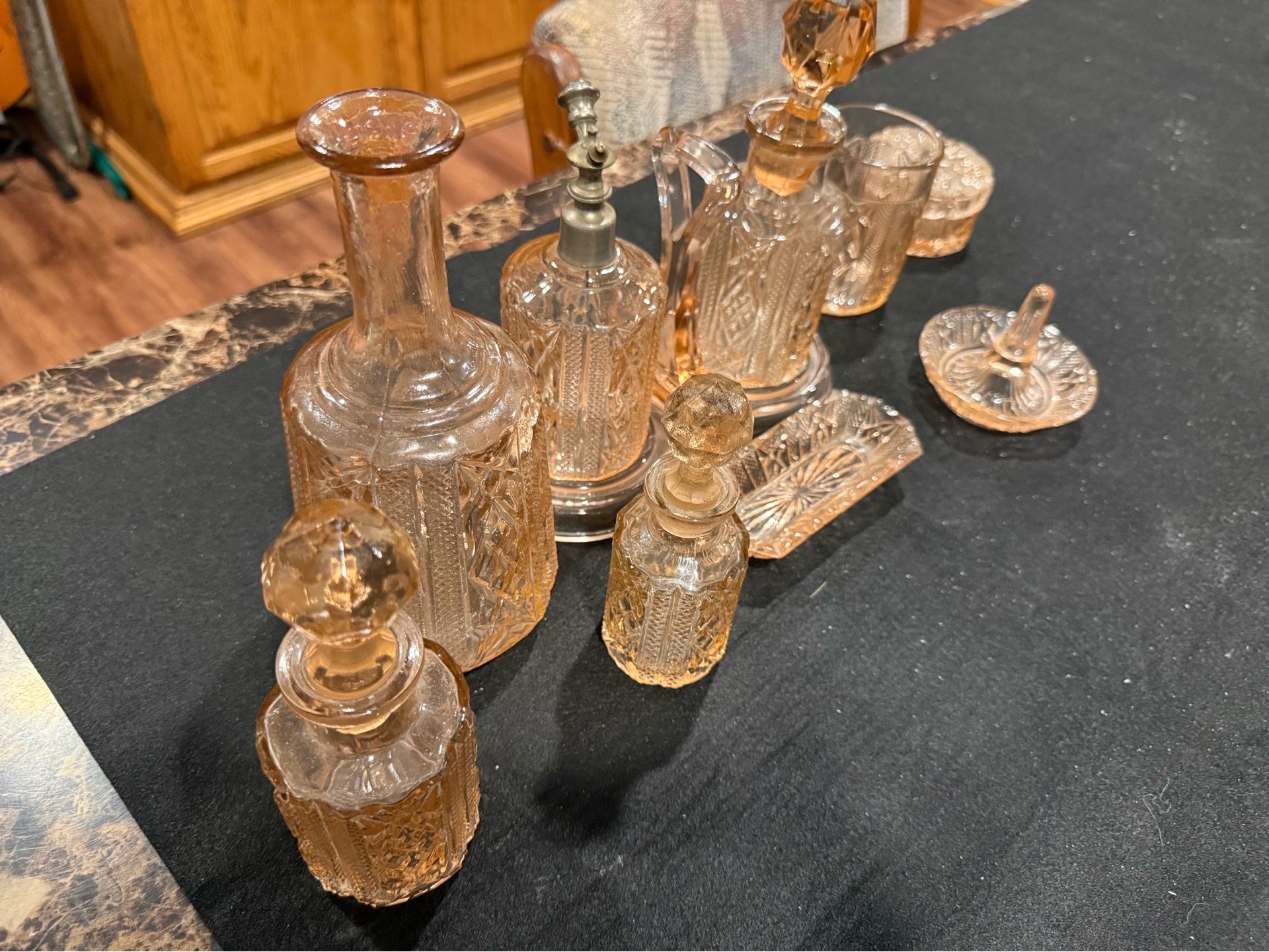 Vintage Pink Cut Glass Vanity Set