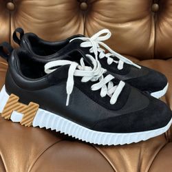 2024 Hermes Bouncing Shoes Sneakers Black Leather & Suede size 37.5 Nice Condition