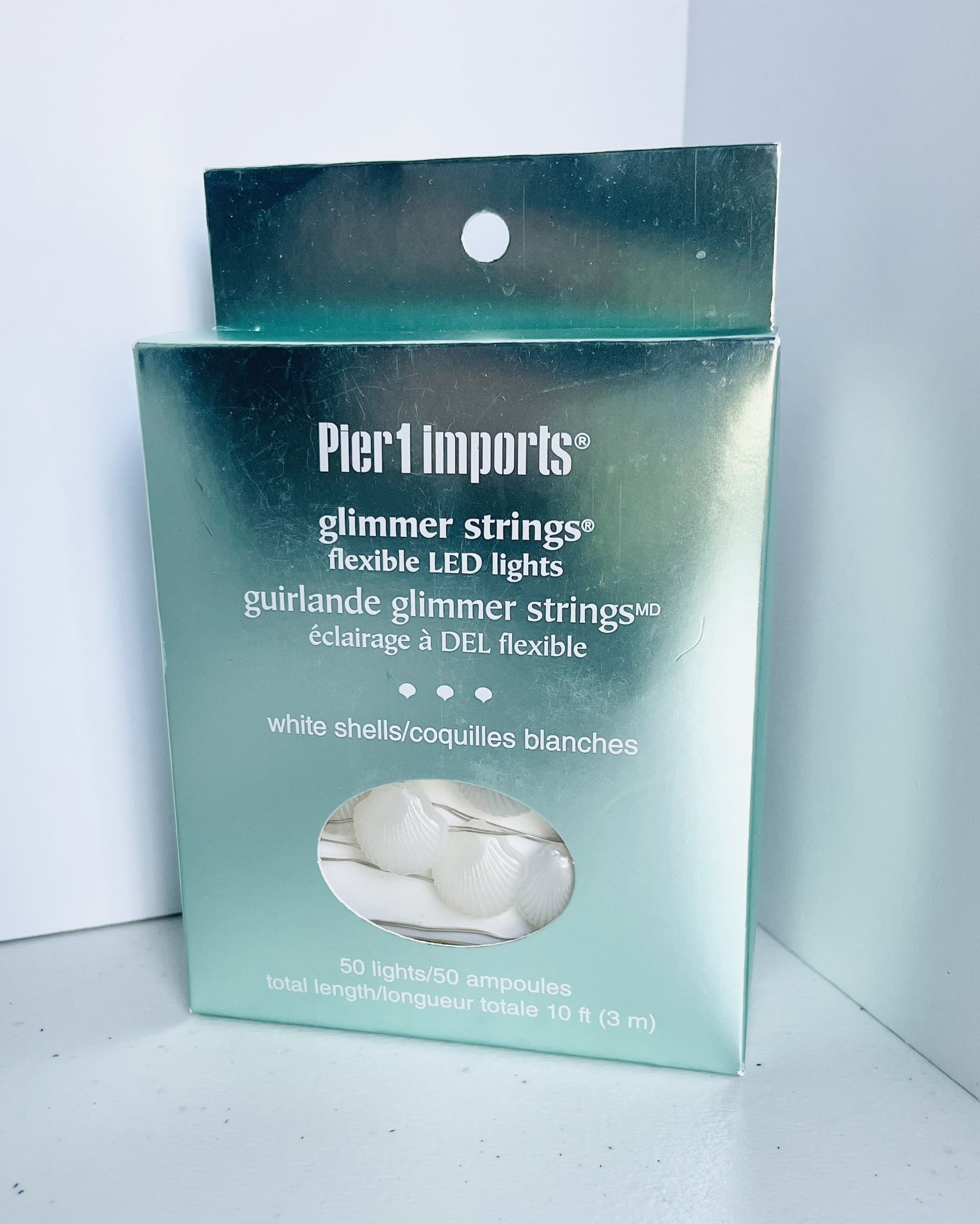 Pier 1 Imports Glimmer Strings Light String In White Shells, NEW!! NIB