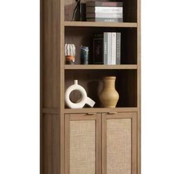 BOEWA10003OA 5 Shelf Bookcase with Doors Library Bookcase for Home Office, Living Room