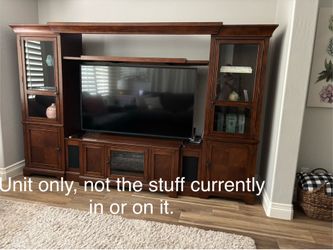 Solid Wood Entertainment Wall Unit – Large, Glass Display Cabinets