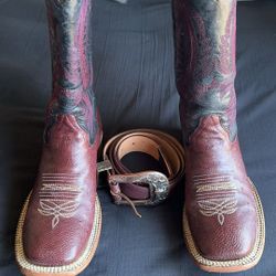 Womens Ostrich Squaretoe Boots W/Belt