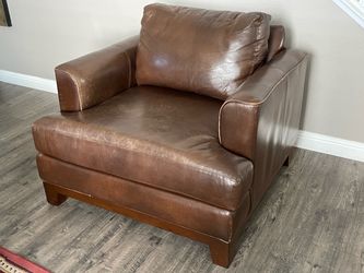 Brown Leather Accent Chair with Wood Base