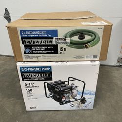 Water pump Everbilt 5.5 HP Gas-Powered Utility Pump $399 plus tax at Home Depot website  Everbilt 2 in. X 15 ft. Reinforced Suction Hose $73.48 plus t