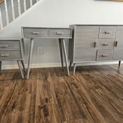 Three piece console cabinet and table set. 