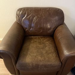 Genuine leather armchair and ottoman
