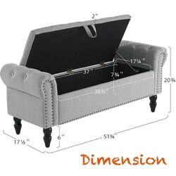 🥨51.75" Storage Ottoman Bench for Living Room, Modern Bedroom Benches with Rolled Arm Upholstered End of Bed Bench Shoe Storage Indoor Bench