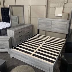 Grey Queen Bed Dresser Set 