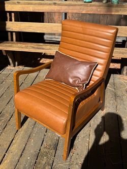 Mid-Century Leather Accent Chair with Wood Arms