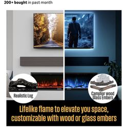 Westinghouse 60 Inch Electric Fireplace Heater, Compatible with Alexa & Google Home, Wall Mount or in-Wall Recessed Fireplace Insert, 24 Hour Timer, C