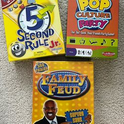 Board Games: 5-Second Rule, Pop Culture Party, Family Feud 