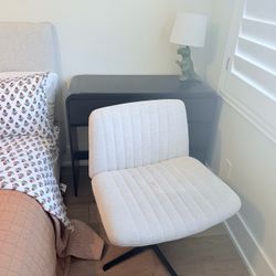 Cream Upholstered Armless Accent Chair and desk
