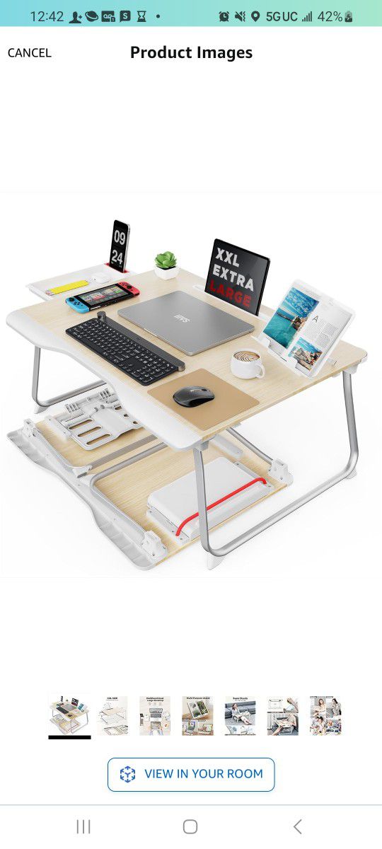 SAIJI Folding Bed Desk for Laptop, Eating Breakfast, Writing, Gaming, Extra Large 25.6" x 19.3" Portable Floor Stand Laptop Desk Table for Adult,Kids,