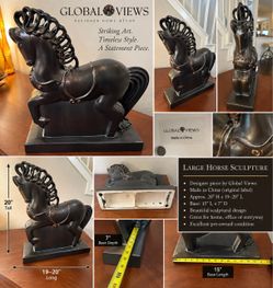 Global Views Large Horse Sculpture – 20” Designer Equestrian Décor