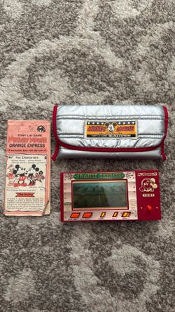 TOMY Mickey Mouse Orange Express LCD Game handheld with case