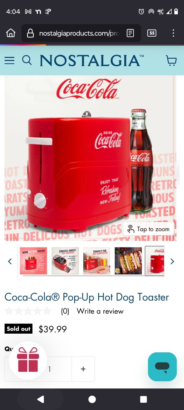 Nostalgia Coca-Cola Hot Dog & Bun Toaster Novelty