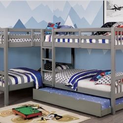 L-Shaped Quadruple Twin Bunk Bed