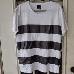 Zara Shirts | Man Striped White Faux Leather Black Tee size XL
