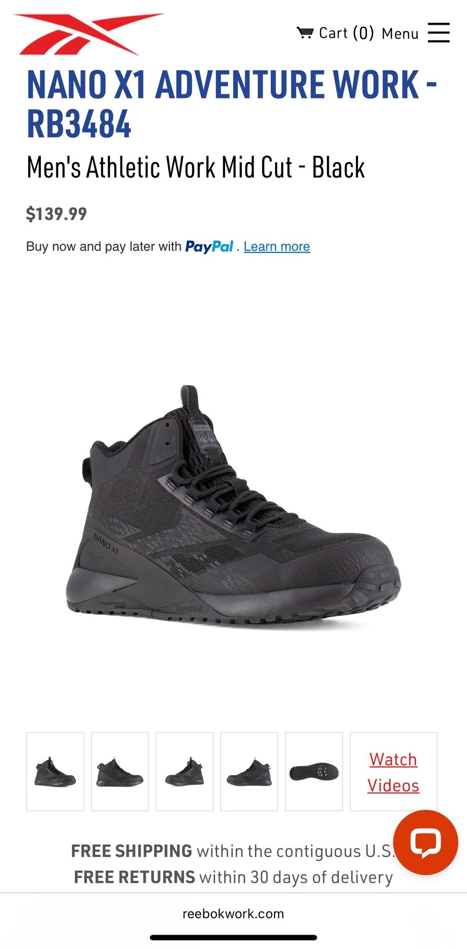 Brand new!!! Reebok “NANO X1 ADVENTURE WORK” hard toe shoes Size 9
