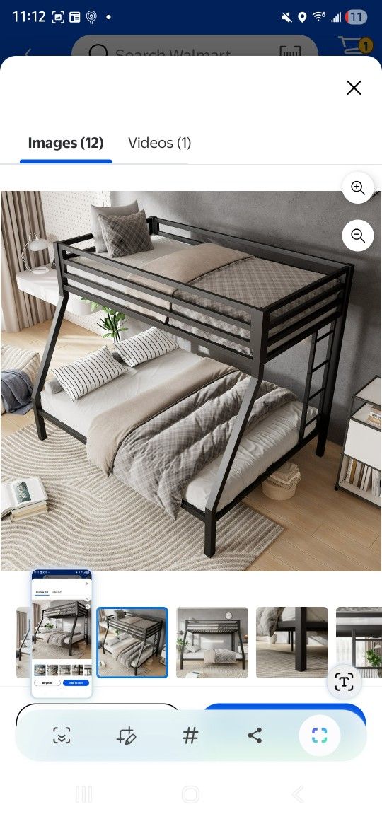 Metal Twin over Full Bunk Bed for Teens and Adults,Space-Saving/Noise Reduced/No Box Spring Needed, Black