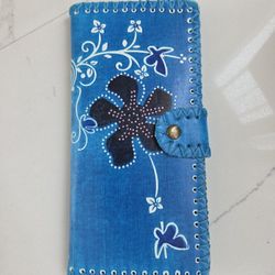 Handmade Boho Tooled Faux Leather Floral Whipstitch Wallet 