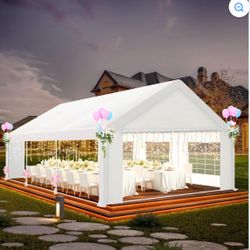 20' x 20' Heavy Duty Carport with Roll-up Visual Windows, Reinforced Party Tent with Removable Sidewalls & Doors for Parties, Wedding, Outdoor Events,