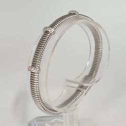 925 Sterling Silver Ribbed Cuff Bracelet with CZ Accents 7.2"