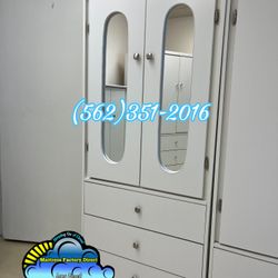 Tall White Wood Wardrobe Closet Dresser 3 Drawer With Mirrors Ropero 