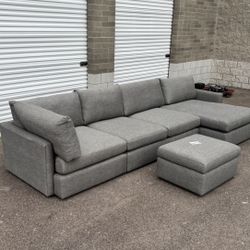NEW Crate & Barrel Deep lounge Sofa W/ Chaise & Ottoman Retail $6,300