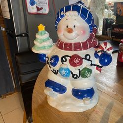 ☃️ Large Ceramic Snowman Cookie Jar / Christmas Decoration