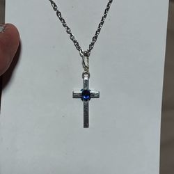 royal blue sapphire cross necklace w sterling silver bail